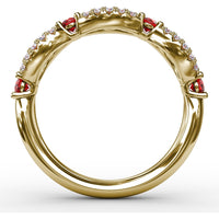 Scalloped Band with Round Rubies and Pavé Diamonds by Fana - 0.87 Carat Total Gemstone Weight