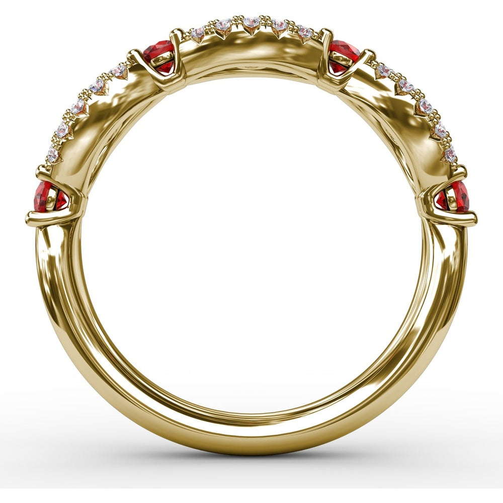 Scalloped Band with Round Rubies and Pavé Diamonds by Fana - 0.87 Carat Total Gemstone Weight