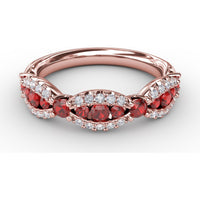 Scalloped Band with Round Rubies and Pavé Diamonds by Fana - 0.87 Carat Total Gemstone Weight