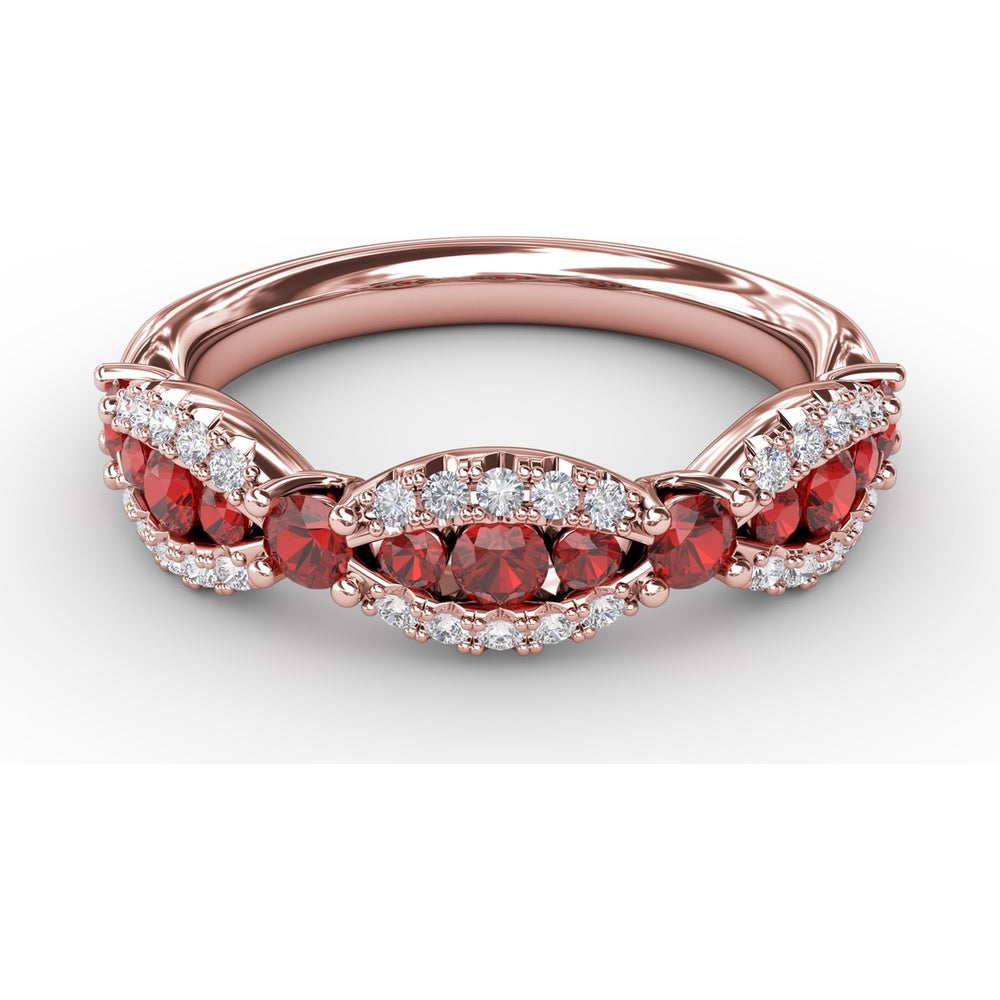 Scalloped Band with Round Rubies and Pavé Diamonds by Fana - 0.87 Carat Total Gemstone Weight
