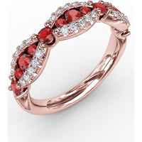 Scalloped Band with Round Rubies and Pavé Diamonds by Fana - 0.87 Carat Total Gemstone Weight