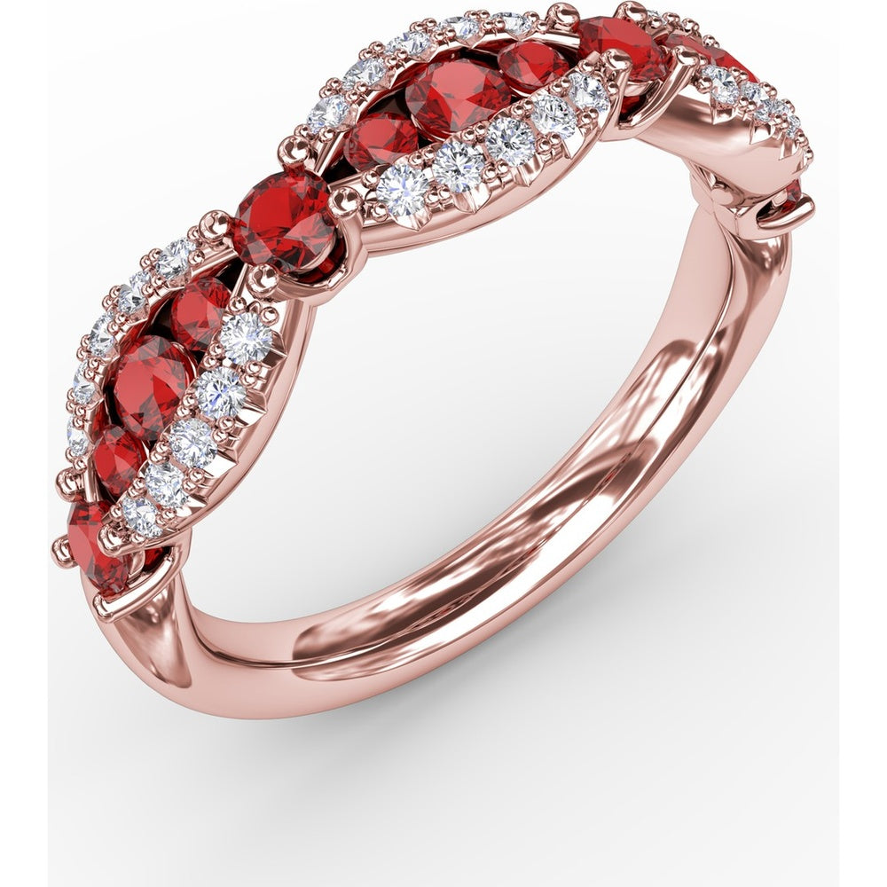 Scalloped Band with Round Rubies and Pavé Diamonds by Fana - 0.87 Carat Total Gemstone Weight