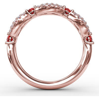 Scalloped Band with Round Rubies and Pavé Diamonds by Fana - 0.87 Carat Total Gemstone Weight