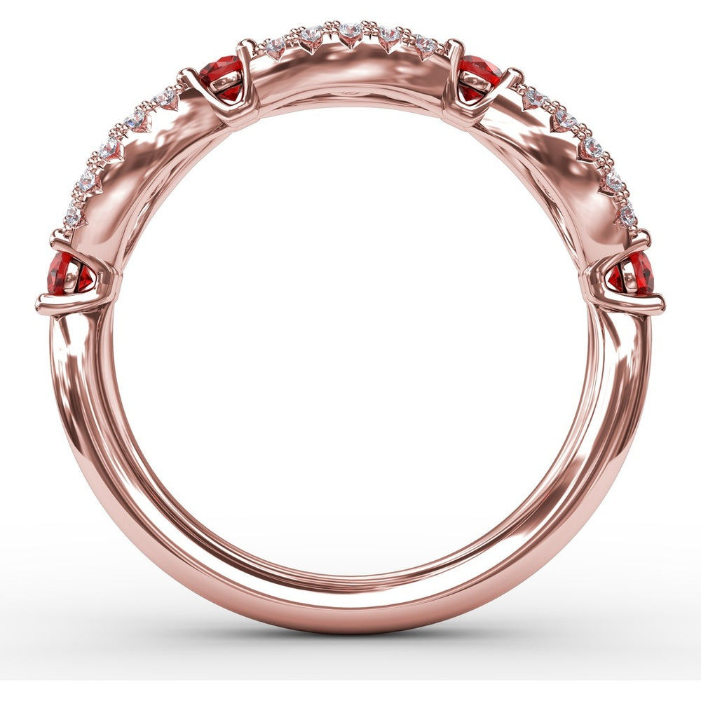 Scalloped Band with Round Rubies and Pavé Diamonds by Fana - 0.87 Carat Total Gemstone Weight