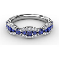 Scalloped Band with Round Sapphires and Pavé Diamonds by Fana - 0.85 Carat Total Gemstone Weight