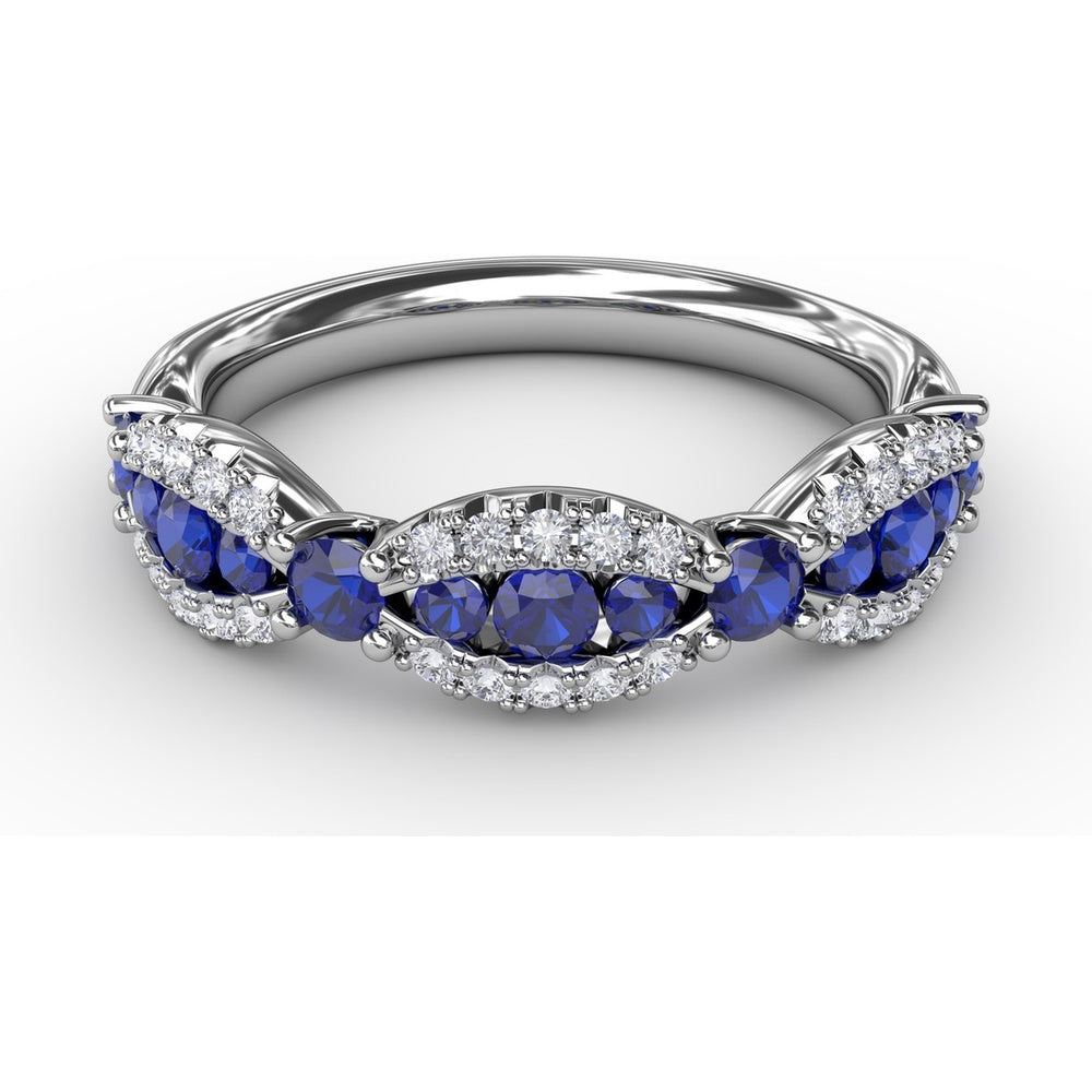 Scalloped Band with Round Sapphires and Pavé Diamonds by Fana - 0.85 Carat Total Gemstone Weight