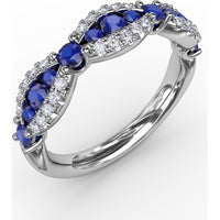 Scalloped Band with Round Sapphires and Pavé Diamonds by Fana - 0.85 Carat Total Gemstone Weight