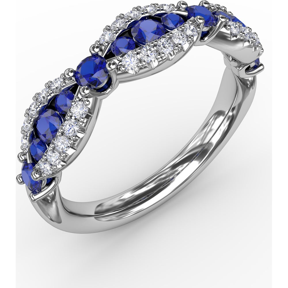 Scalloped Band with Round Sapphires and Pavé Diamonds by Fana - 0.85 Carat Total Gemstone Weight