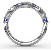 Scalloped Band with Round Sapphires and Pavé Diamonds by Fana - 0.85 Carat Total Gemstone Weight
