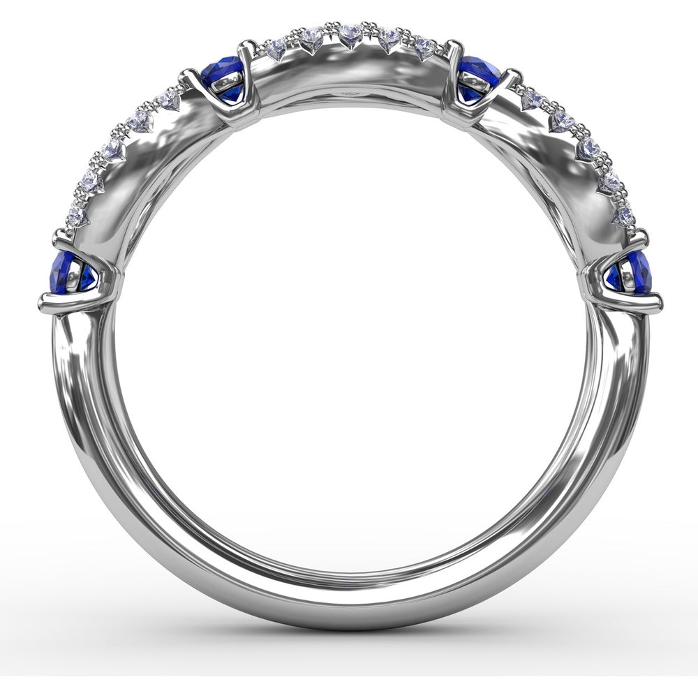 Scalloped Band with Round Sapphires and Pavé Diamonds by Fana - 0.85 Carat Total Gemstone Weight