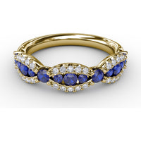 Scalloped Band with Round Sapphires and Pavé Diamonds by Fana - 0.85 Carat Total Gemstone Weight