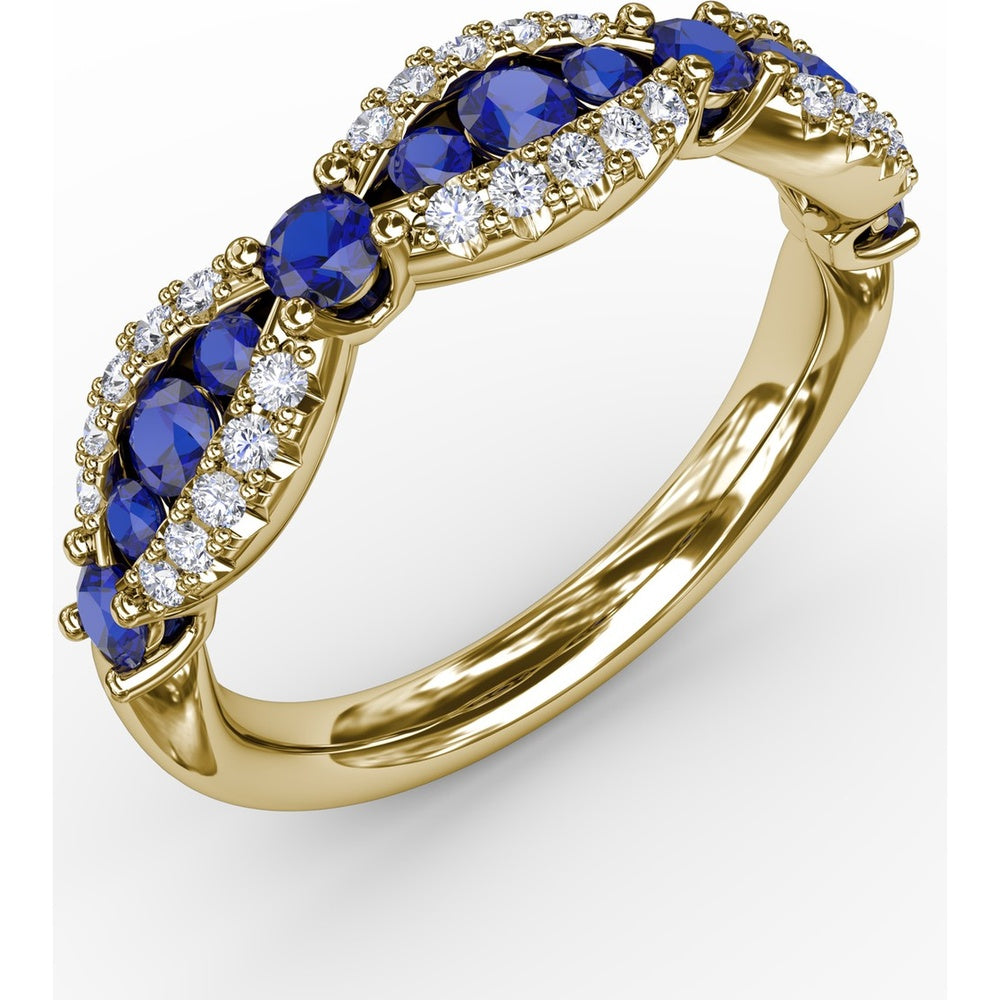 Scalloped Band with Round Sapphires and Pavé Diamonds by Fana - 0.85 Carat Total Gemstone Weight