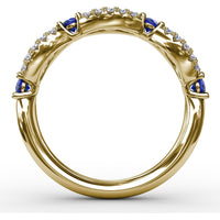 Scalloped Band with Round Sapphires and Pavé Diamonds by Fana - 0.85 Carat Total Gemstone Weight