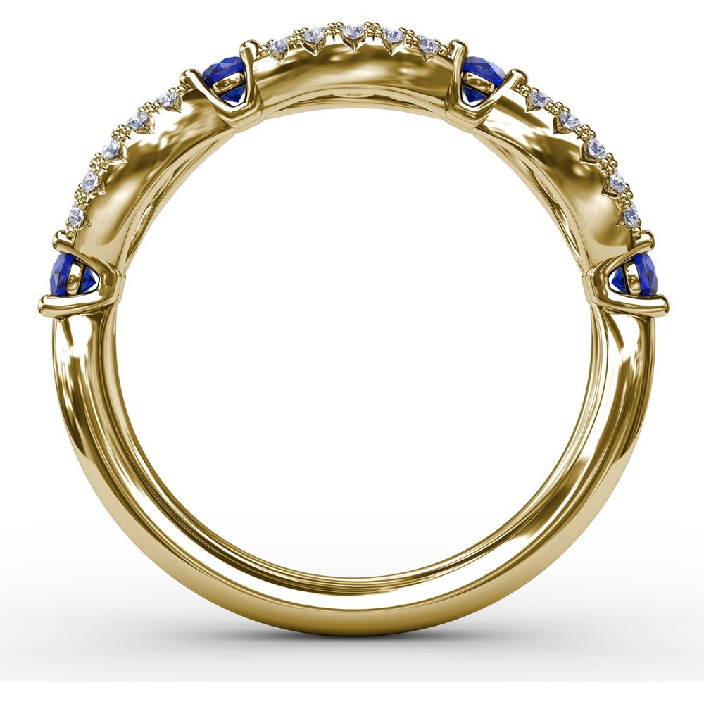 Scalloped Band with Round Sapphires and Pavé Diamonds by Fana - 0.85 Carat Total Gemstone Weight