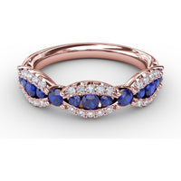 Scalloped Band with Round Sapphires and Pavé Diamonds by Fana - 0.85 Carat Total Gemstone Weight