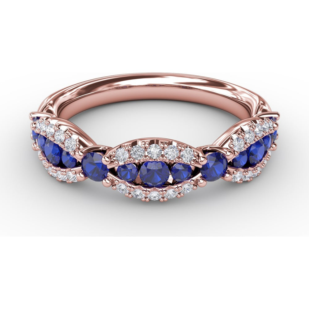 Scalloped Band with Round Sapphires and Pavé Diamonds by Fana - 0.85 Carat Total Gemstone Weight