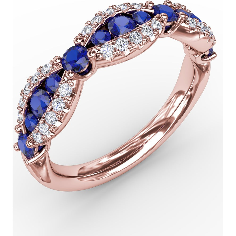 Scalloped Band with Round Sapphires and Pavé Diamonds by Fana - 0.85 Carat Total Gemstone Weight