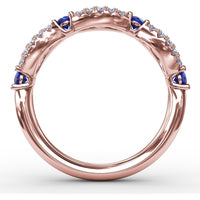 Scalloped Band with Round Sapphires and Pavé Diamonds by Fana - 0.85 Carat Total Gemstone Weight