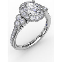 Scalloped Halo Engagement Ring Setting with Diamond Clusters and Milgrain Details by Fana - 0.67 Carat Total Diamond Weight