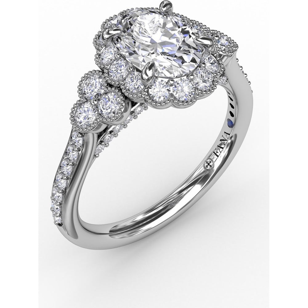Scalloped Halo Engagement Ring Setting with Diamond Clusters and Milgrain Details by Fana - 0.67 Carat Total Diamond Weight
