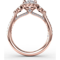 Scalloped Halo Engagement Ring Setting with Diamond Clusters and Milgrain Details by Fana - 0.67 Carat Total Diamond Weight