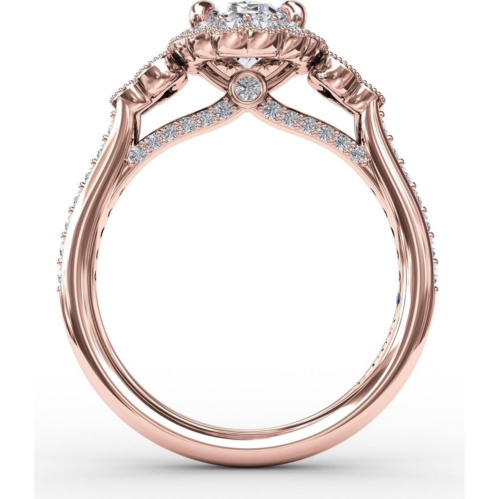 Scalloped Halo Engagement Ring Setting with Diamond Clusters and Milgrain Details by Fana - 0.67 Carat Total Diamond Weight