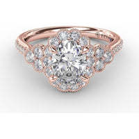 Scalloped Halo Engagement Ring Setting with Diamond Clusters and Milgrain Details by Fana - 0.67 Carat Total Diamond Weight