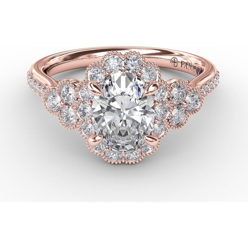 Scalloped Halo Engagement Ring Setting with Diamond Clusters and Milgrain Details by Fana - 0.67 Carat Total Diamond Weight