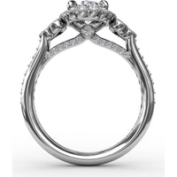 Scalloped Halo Engagement Ring Setting with Diamond Clusters and Milgrain Details by Fana - 0.67 Carat Total Diamond Weight