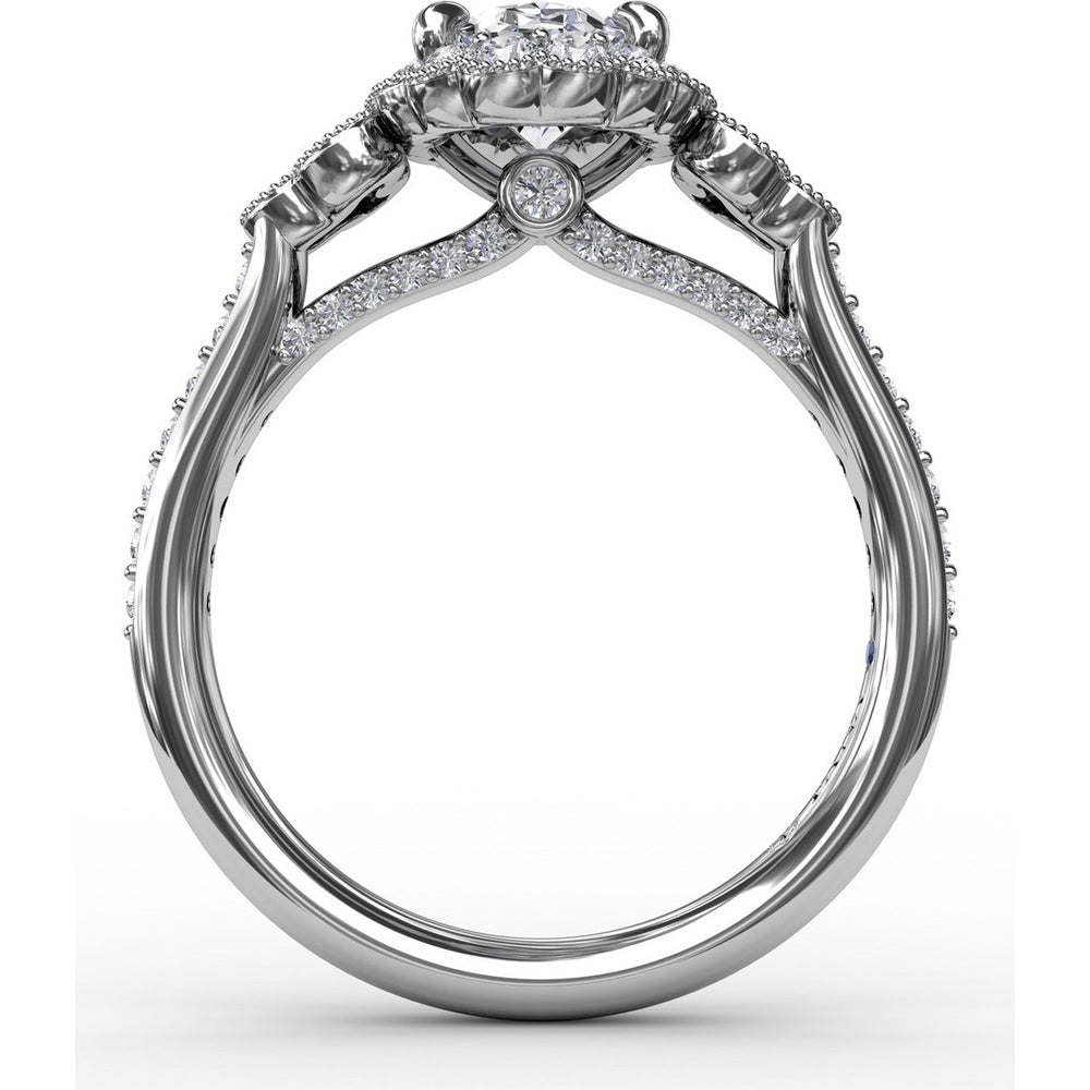 Scalloped Halo Engagement Ring Setting with Diamond Clusters and Milgrain Details by Fana - 0.67 Carat Total Diamond Weight