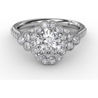 Scalloped Halo Engagement Ring Setting with Diamond Clusters and Milgrain Details by Fana - 0.67 Carat Total Diamond Weight