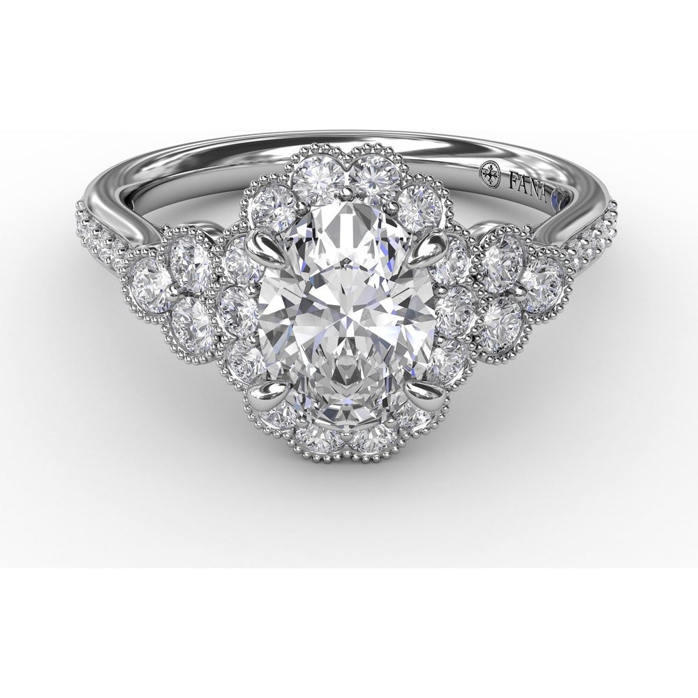 Scalloped Halo Engagement Ring Setting with Diamond Clusters and Milgrain Details by Fana - 0.67 Carat Total Diamond Weight