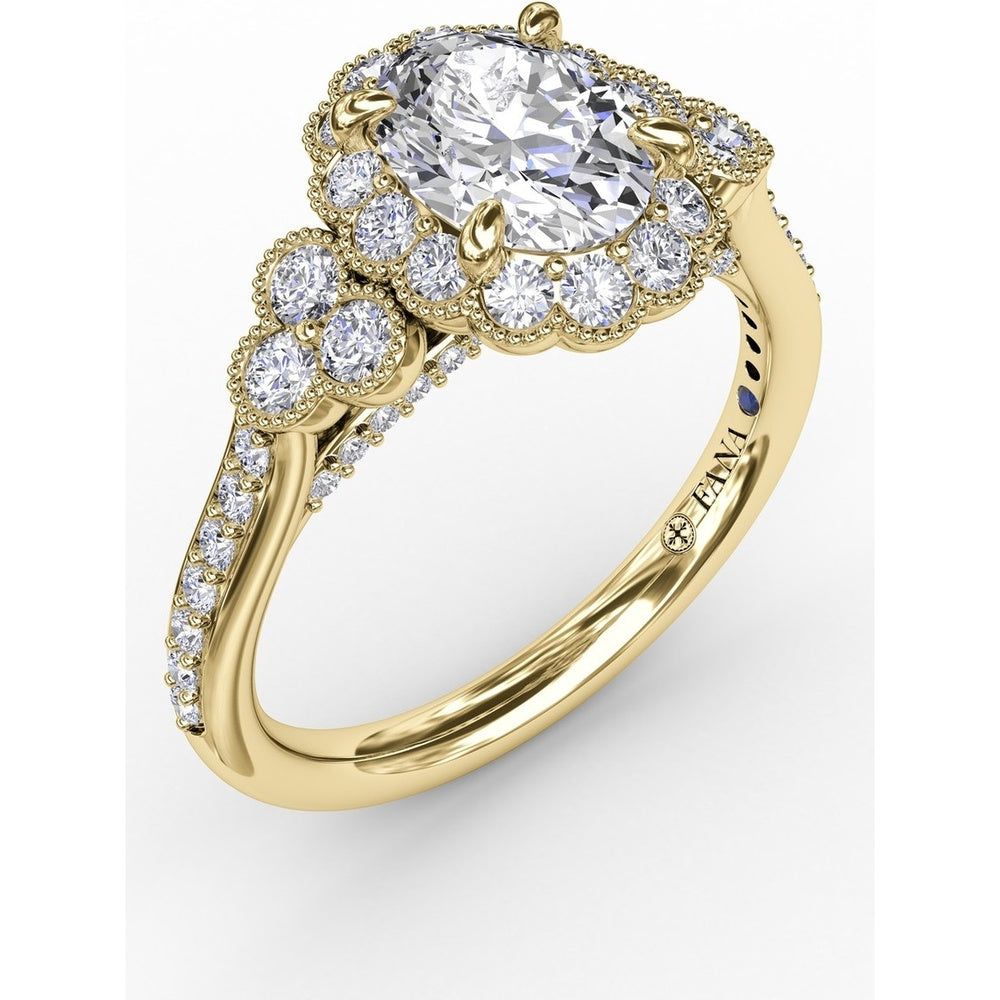 Scalloped Halo Engagement Ring Setting with Diamond Clusters and Milgrain Details by Fana - 0.67 Carat Total Diamond Weight