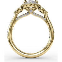 Scalloped Halo Engagement Ring Setting with Diamond Clusters and Milgrain Details by Fana - 0.67 Carat Total Diamond Weight