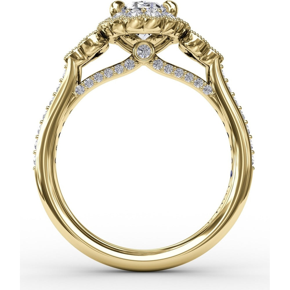 Scalloped Halo Engagement Ring Setting with Diamond Clusters and Milgrain Details by Fana - 0.67 Carat Total Diamond Weight