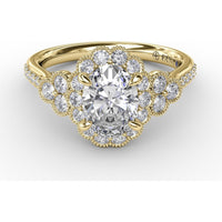 Scalloped Halo Engagement Ring Setting with Diamond Clusters and Milgrain Details by Fana - 0.67 Carat Total Diamond Weight