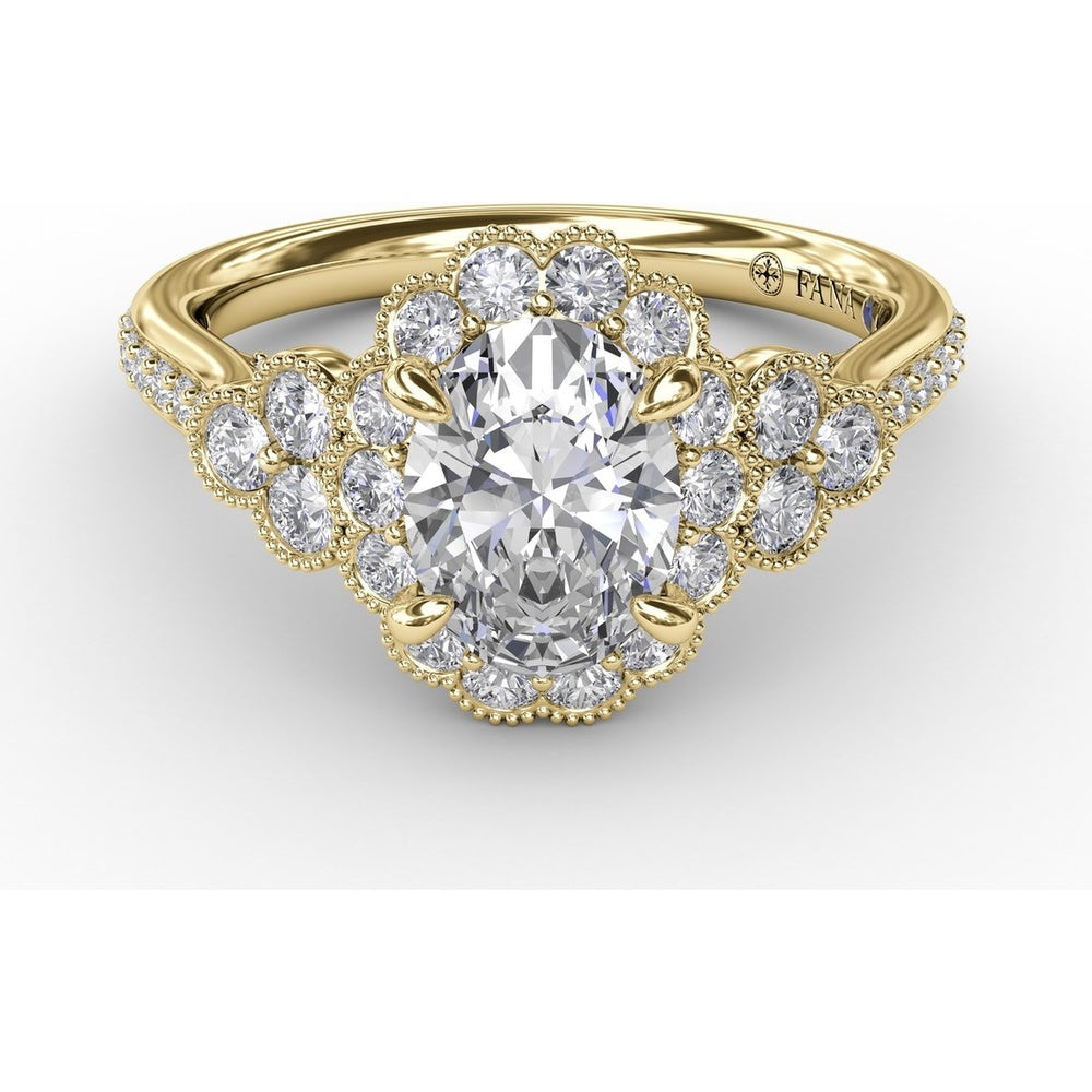 Scalloped Halo Engagement Ring Setting with Diamond Clusters and Milgrain Details by Fana - 0.67 Carat Total Diamond Weight