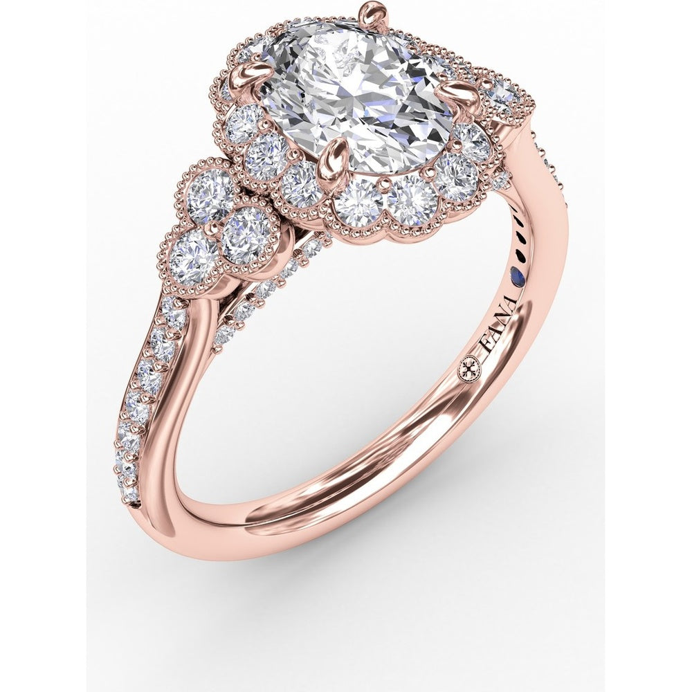 Scalloped Halo Engagement Ring Setting with Diamond Clusters and Milgrain Details by Fana - 0.67 Carat Total Diamond Weight