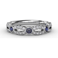 Scalloped Openwork Band with Bezel Set Round Sapphires and Pavé Diamonds by Fana - 0.62 Carat Total Gemstone Weight