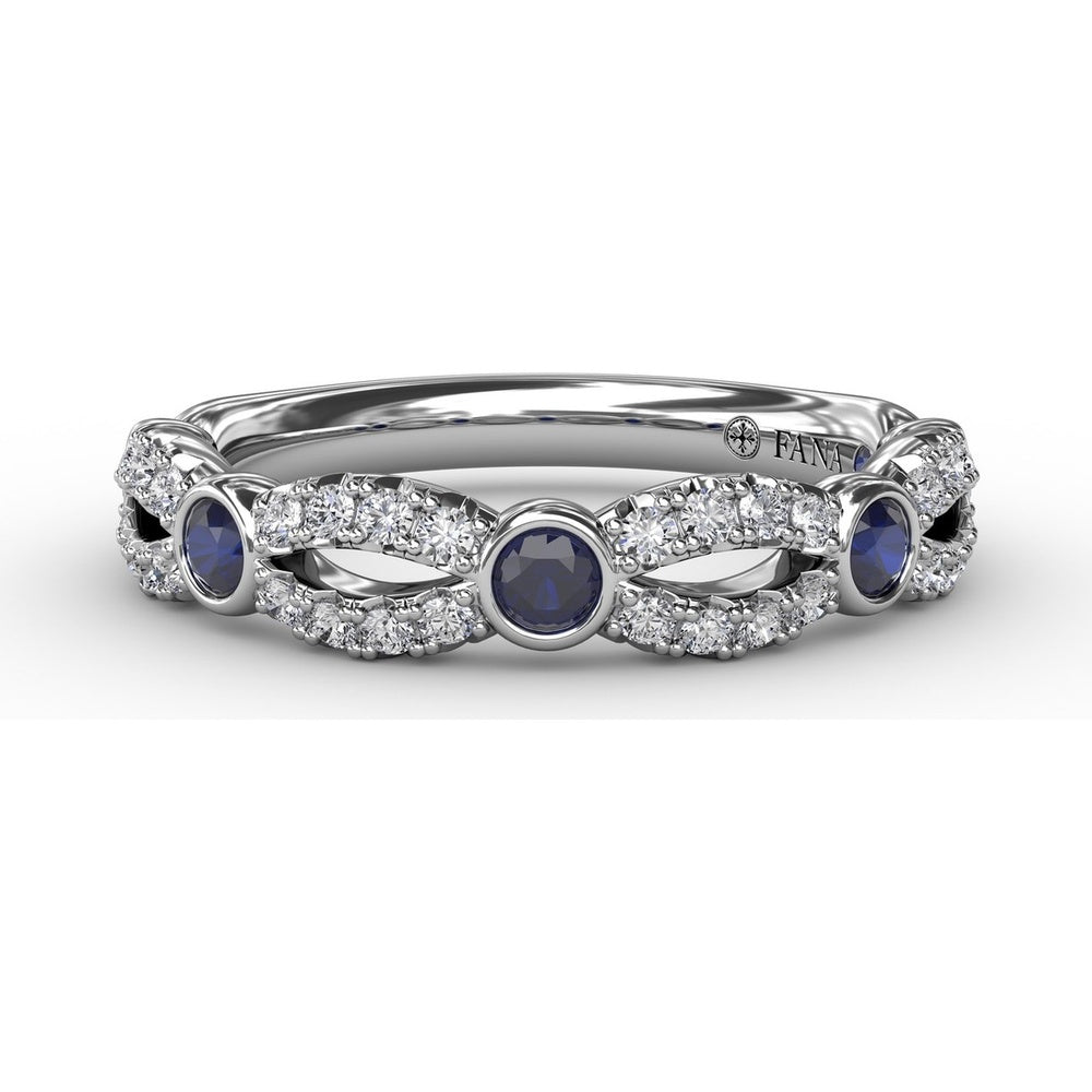 Scalloped Openwork Band with Bezel Set Round Sapphires and Pavé Diamonds by Fana - 0.62 Carat Total Gemstone Weight