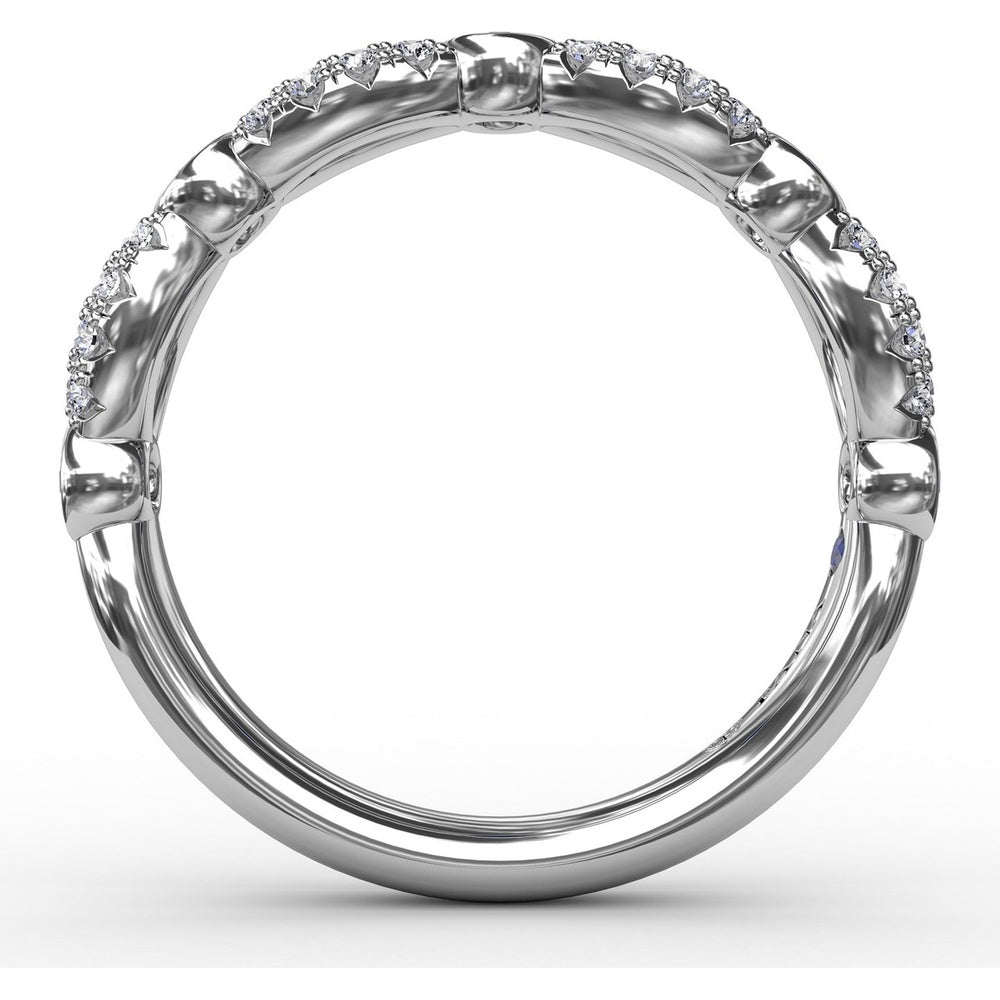 Scalloped Openwork Band with Bezel Set Round Sapphires and Pavé Diamonds by Fana - 0.62 Carat Total Gemstone Weight