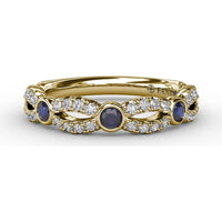 Scalloped Openwork Band with Bezel Set Round Sapphires and Pavé Diamonds by Fana - 0.62 Carat Total Gemstone Weight