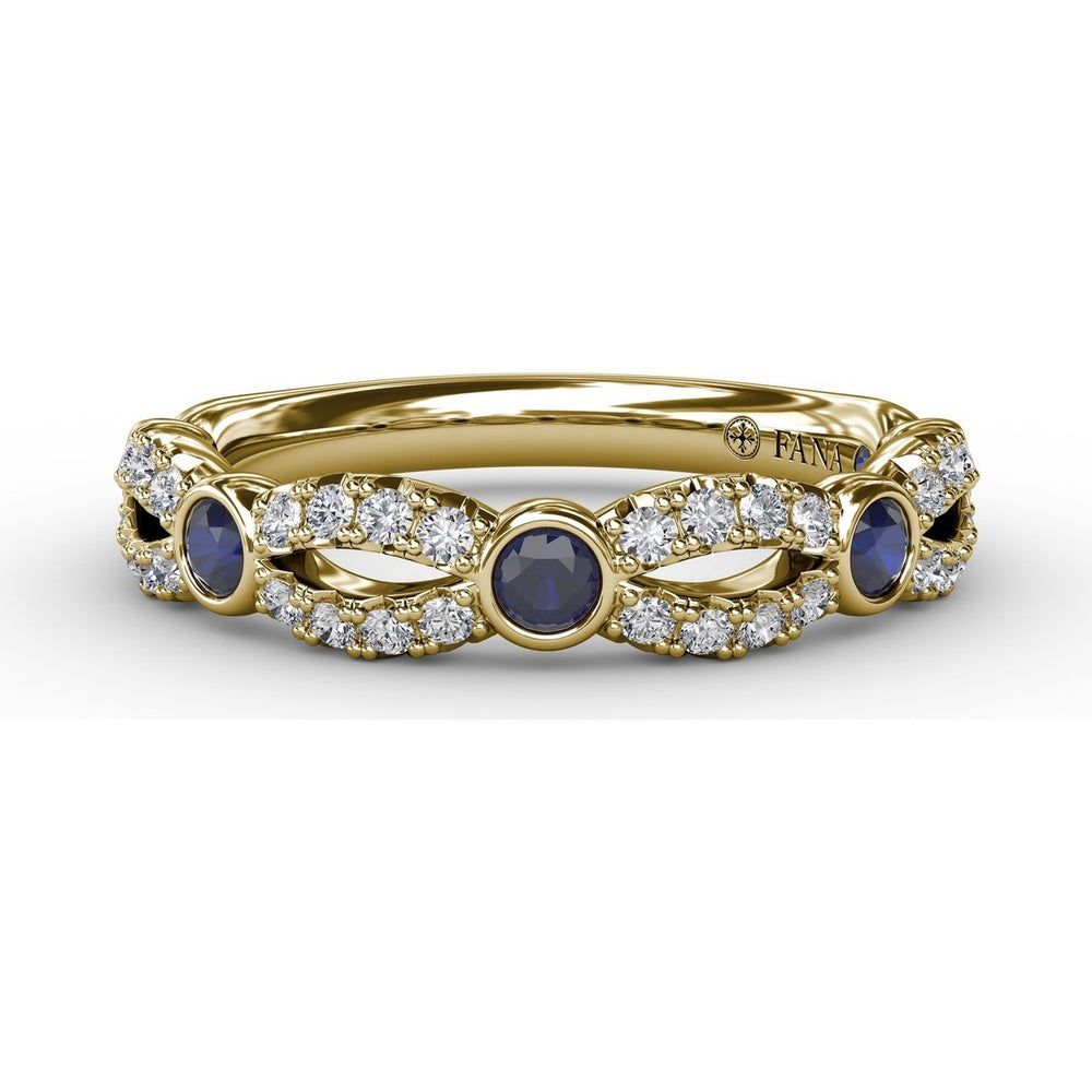 Scalloped Openwork Band with Bezel Set Round Sapphires and Pavé Diamonds by Fana - 0.62 Carat Total Gemstone Weight