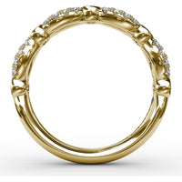 Scalloped Openwork Band with Bezel Set Round Sapphires and Pavé Diamonds by Fana - 0.62 Carat Total Gemstone Weight