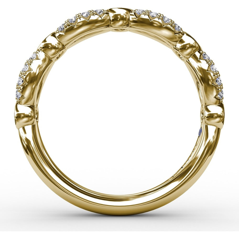 Scalloped Openwork Band with Bezel Set Round Sapphires and Pavé Diamonds by Fana - 0.62 Carat Total Gemstone Weight