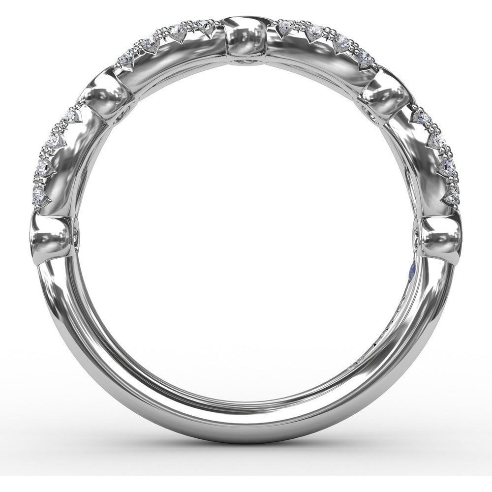 Scalloped Openwork Band with Round Emeralds and Pavé Diamonds by Fana - 0.58 Carat Total Gemstone Weight