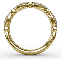 Scalloped Openwork Band with Round Emeralds and Pavé Diamonds by Fana - 0.58 Carat Total Gemstone Weight