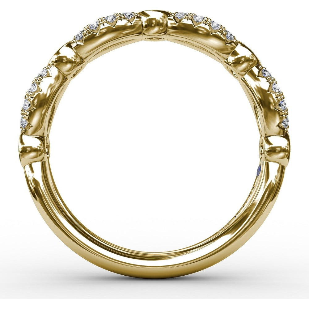 Scalloped Openwork Band with Round Emeralds and Pavé Diamonds by Fana - 0.58 Carat Total Gemstone Weight