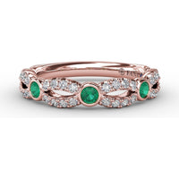 Scalloped Openwork Band with Round Emeralds and Pavé Diamonds by Fana - 0.58 Carat Total Gemstone Weight