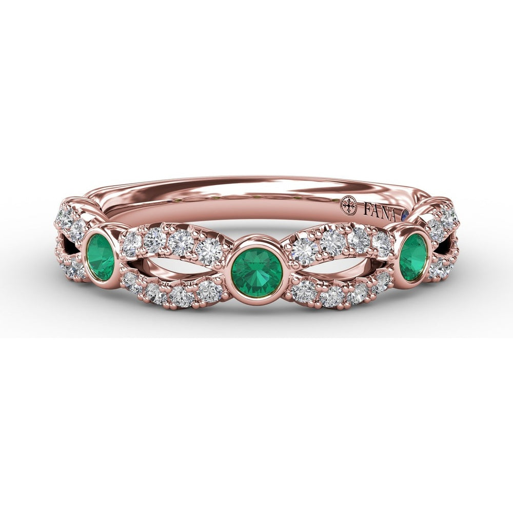 Scalloped Openwork Band with Round Emeralds and Pavé Diamonds by Fana - 0.58 Carat Total Gemstone Weight